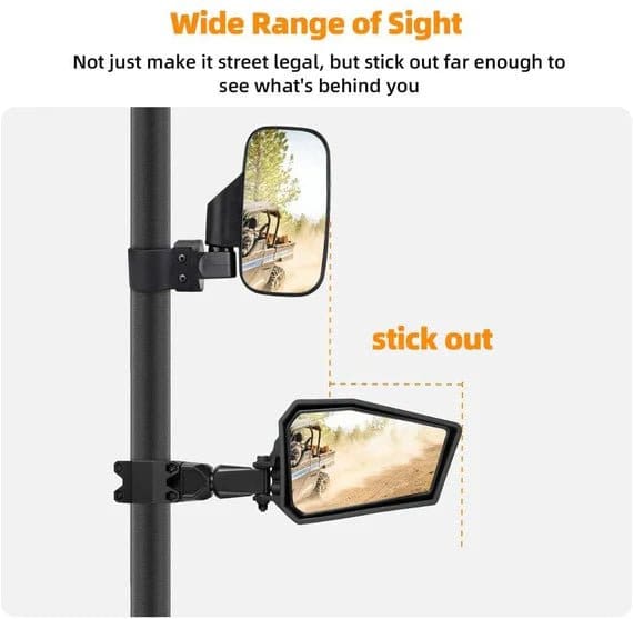 UTV Side View Mirrors for 1.75- 2" Roll Bar Fit Polaris Ranger - Image 5