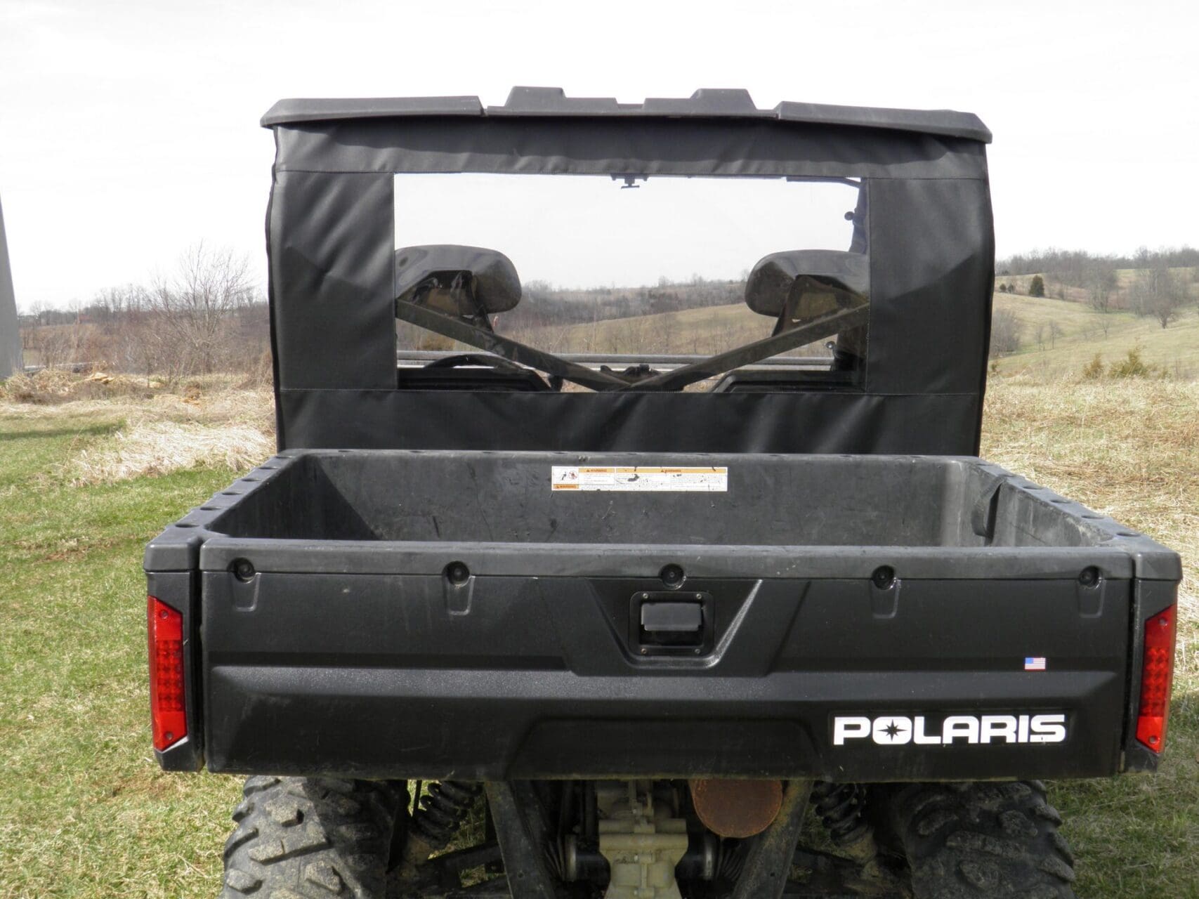 Rear view of Polaris utility vehicle cargo bed